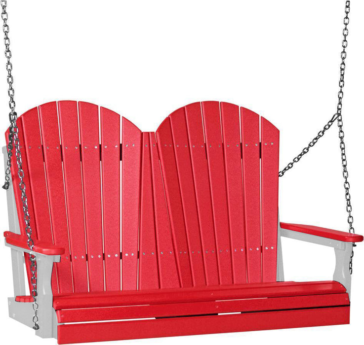 LuxCraft LuxCraft Red Adirondack 4ft. Recycled Plastic Porch Swing Red on Weatherwood / Adirondack Porch Swing Porch Swing 4APSRWW