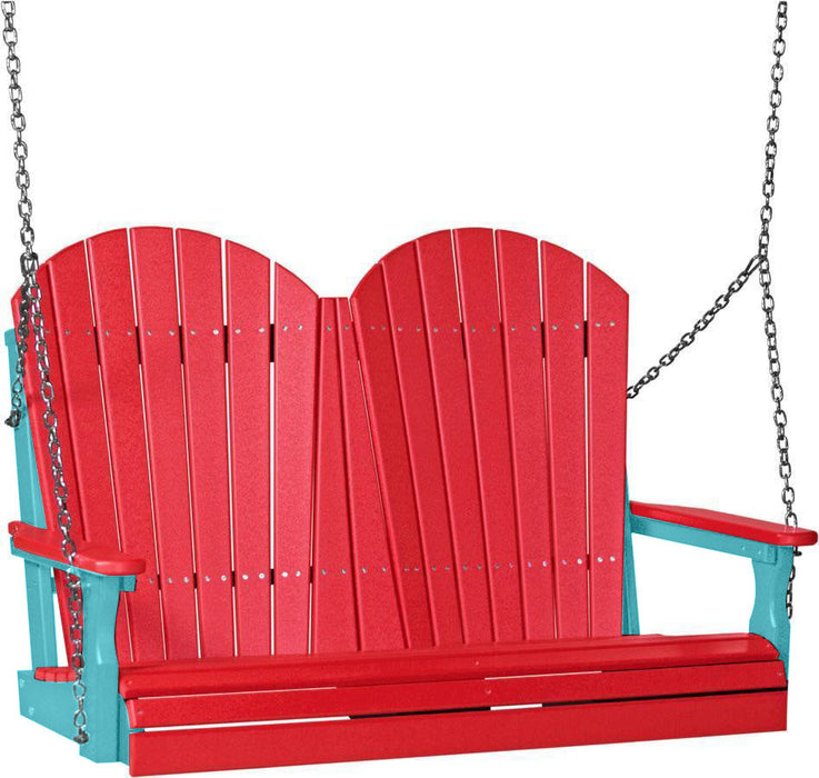 LuxCraft LuxCraft Red Adirondack 4ft. Recycled Plastic Porch Swing With Cup Holder Red on Aruba Blue / Adirondack Porch Swing Porch Swing 4APSRAB-CH
