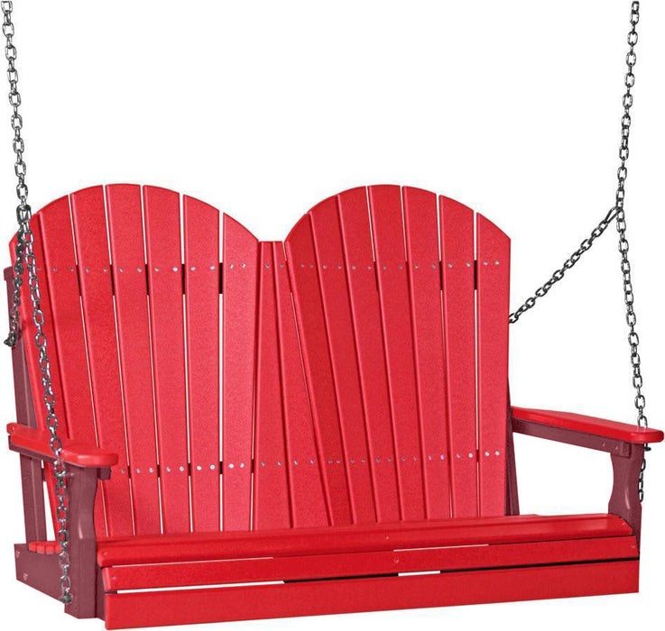 LuxCraft LuxCraft Red Adirondack 4ft. Recycled Plastic Porch Swing With Cup Holder Red on Cherrywood / Adirondack Porch Swing Porch Swing 4APSRCW-CH