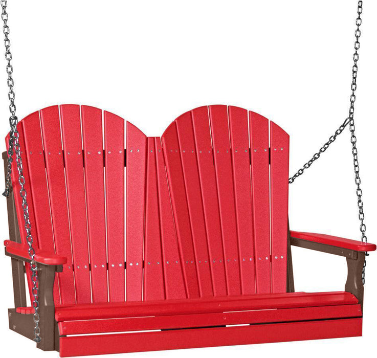 LuxCraft LuxCraft Red Adirondack 4ft. Recycled Plastic Porch Swing With Cup Holder Red on Chestnut Brown / Adirondack Porch Swing Porch Swing 4APSRCB-CH