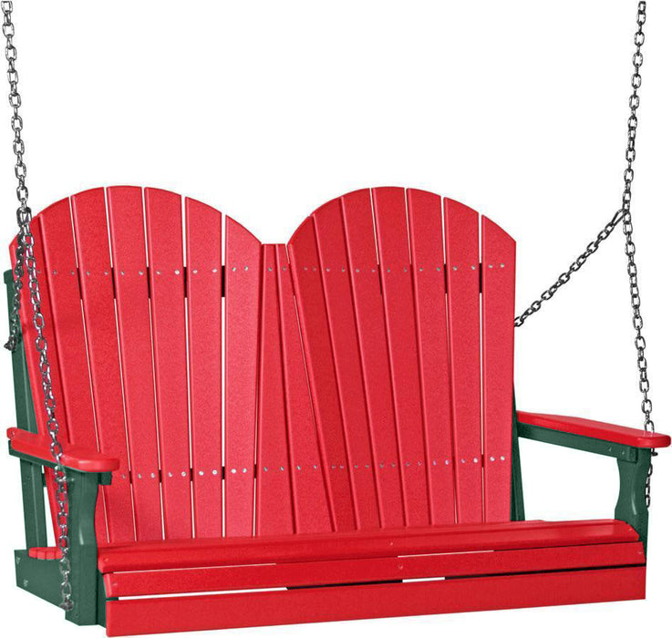 LuxCraft LuxCraft Red Adirondack 4ft. Recycled Plastic Porch Swing With Cup Holder Red on Green / Adirondack Porch Swing Porch Swing 4APSRG-CH