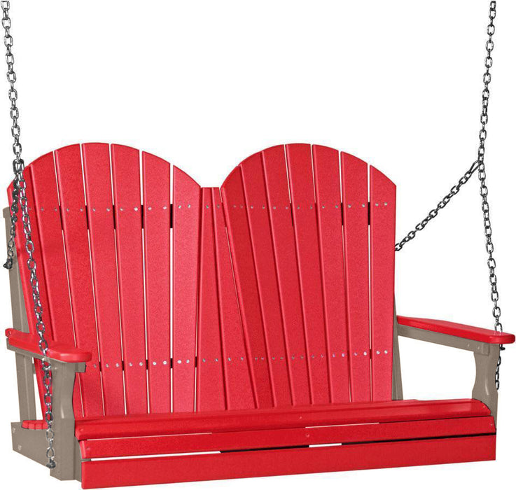LuxCraft LuxCraft Red Adirondack 4ft. Recycled Plastic Porch Swing With Cup Holder Red on Weatherwood / Adirondack Porch Swing Porch Swing 4APSRWW-CH