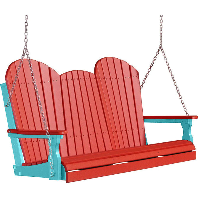 LuxCraft LuxCraft Red Adirondack 5ft. Recycled Plastic Porch Swing Red on Aruba Blue / Adirondack Porch Swing Porch Swing
