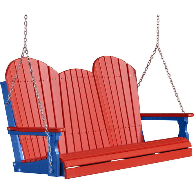LuxCraft LuxCraft Red Adirondack 5ft. Recycled Plastic Porch Swing Red on Blue / Adirondack Porch Swing Porch Swing