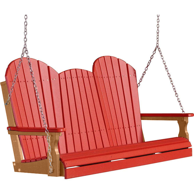 LuxCraft LuxCraft Red Adirondack 5ft. Recycled Plastic Porch Swing Red on Cedar / Adirondack Porch Swing Porch Swing