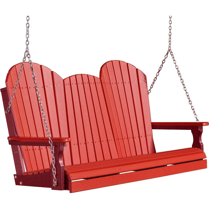 LuxCraft LuxCraft Red Adirondack 5ft. Recycled Plastic Porch Swing Red on Cherrywood / Adirondack Porch Swing Porch Swing