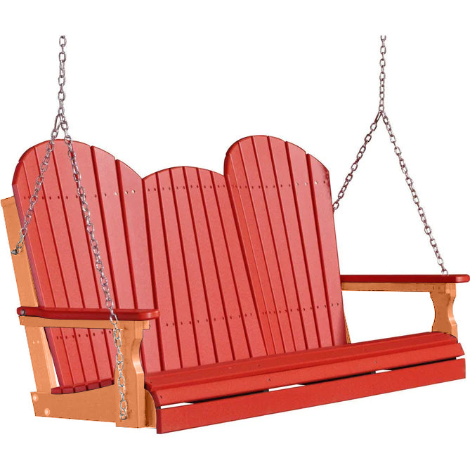 LuxCraft LuxCraft Red Adirondack 5ft. Recycled Plastic Porch Swing With Cup Holder Porch Swing