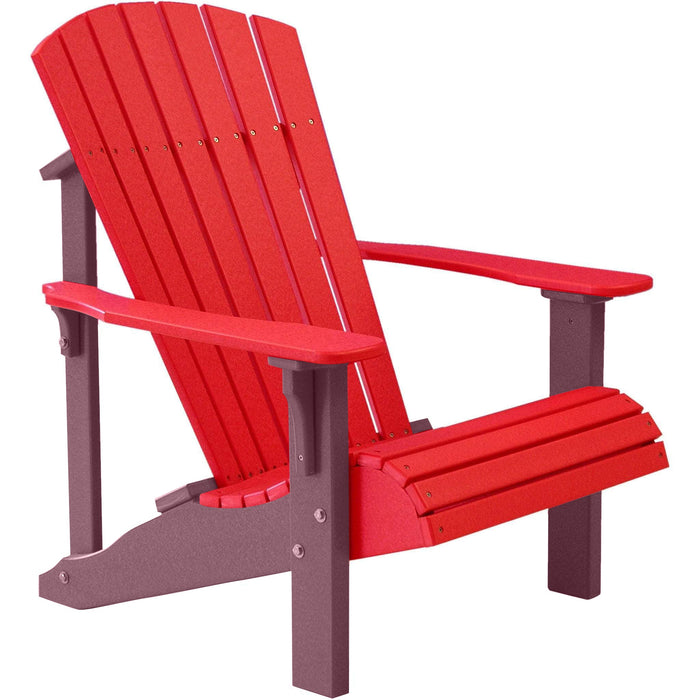 LuxCraft LuxCraft Red Deluxe Recycled Plastic Adirondack Chair Red on Cherrywood Adirondack Deck Chair