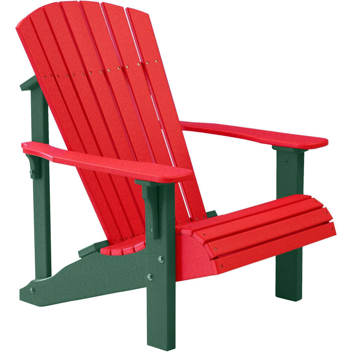 LuxCraft LuxCraft Red Deluxe Recycled Plastic Adirondack Chair With Cup Holder Red on Green Adirondack Deck Chair PDACRG-CH
