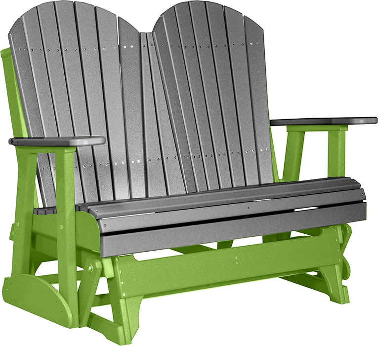 LuxCraft LuxCraft Slate 4 ft. Recycled Plastic Adirondack Outdoor Glider Slate on Lime Green Adirondack Glider 4APGSLG