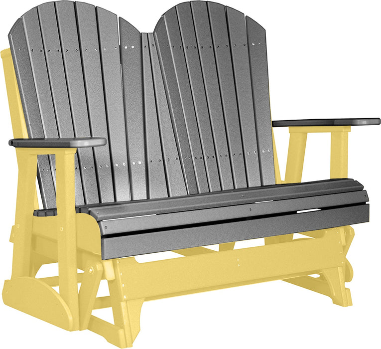 LuxCraft LuxCraft Slate 4 ft. Recycled Plastic Adirondack Outdoor Glider Slate on Yellow Adirondack Glider 4APGSY