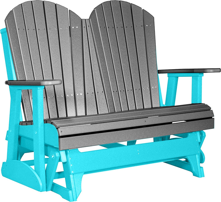 LuxCraft LuxCraft Slate 4 ft. Recycled Plastic Adirondack Outdoor Glider With Cup Holder Slate on Aruba Blue Adirondack Glider 4APGSAB-CH