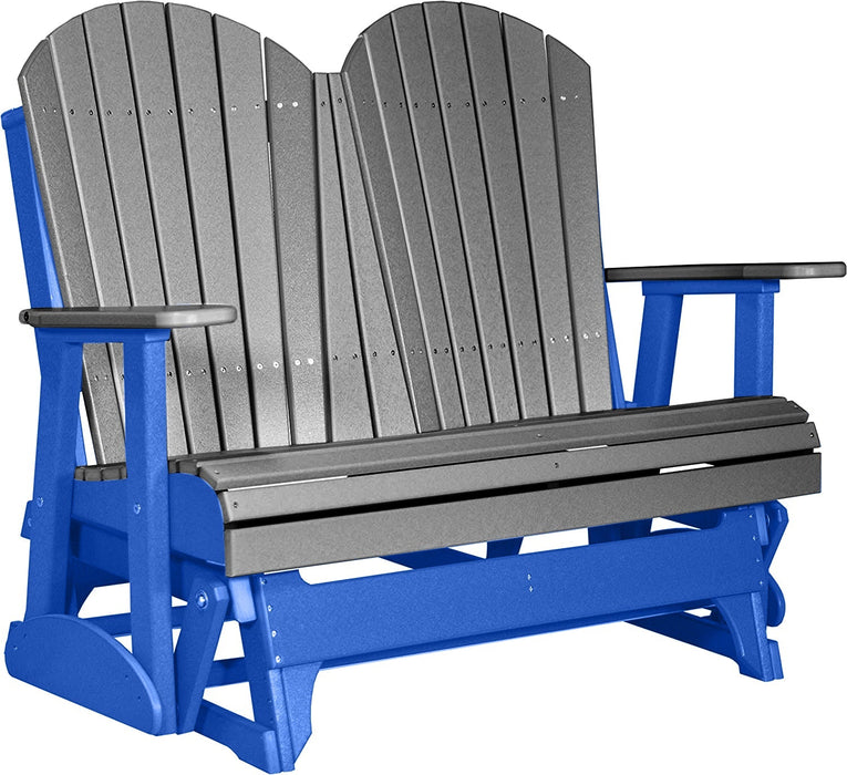 LuxCraft LuxCraft Slate 4 ft. Recycled Plastic Adirondack Outdoor Glider With Cup Holder Slate on Blue Adirondack Glider 4APGSBL-CH