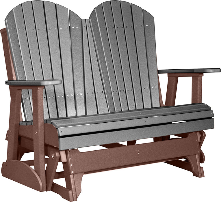 LuxCraft LuxCraft Slate 4 ft. Recycled Plastic Adirondack Outdoor Glider With Cup Holder Slate on Chestnut Brown Adirondack Glider 4APGSCB-CH