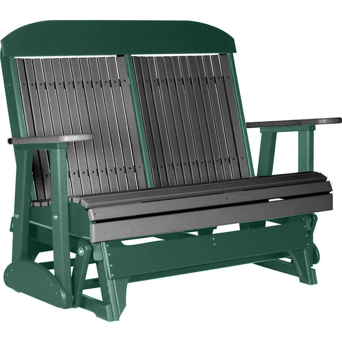 LuxCraft LuxCraft Slate 4 ft. Recycled Plastic Highback Outdoor Glider Bench Slate on Green Highback Glider 4CPGSG
