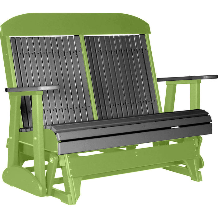 LuxCraft LuxCraft Slate 4 ft. Recycled Plastic Highback Outdoor Glider Bench Slate on Lime Green Highback Glider 4CPGSLG