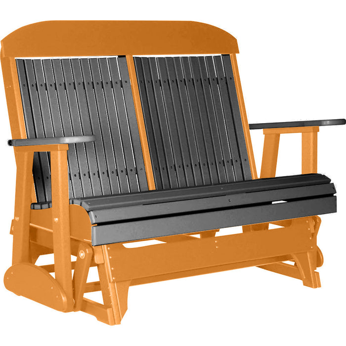 LuxCraft LuxCraft Slate 4 ft. Recycled Plastic Highback Outdoor Glider Bench Slate on Tangerine Highback Glider 4CPGST