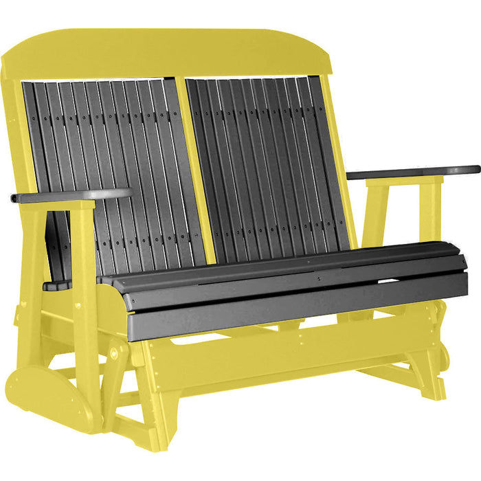 LuxCraft LuxCraft Slate 4 ft. Recycled Plastic Highback Outdoor Glider Bench Slate on Yellow Highback Glider 4CPGSY