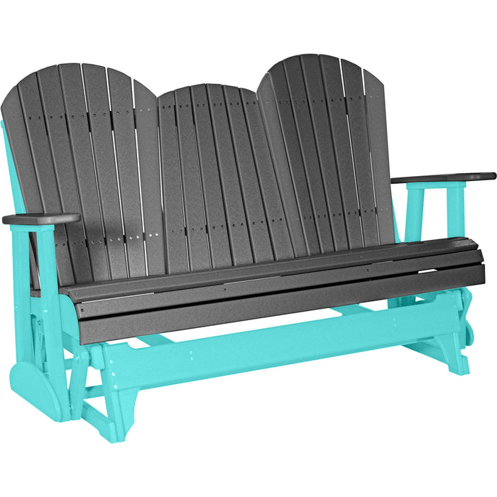 LuxCraft LuxCraft Slate 5 ft. Recycled Plastic Adirondack Outdoor Glider With Cup Holder Slate on Aruba Blue Adirondack Glider 5APGSAB-CH