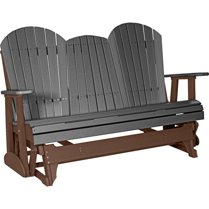 LuxCraft LuxCraft Slate 5 ft. Recycled Plastic Adirondack Outdoor Glider With Cup Holder Slate on Chestnut Brown Adirondack Glider 5APGSCB-CH