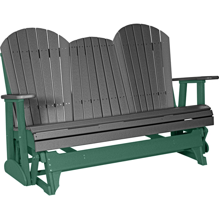 LuxCraft LuxCraft Slate 5 ft. Recycled Plastic Adirondack Outdoor Glider With Cup Holder Slate on Lime Green Adirondack Glider 5APGSLG-CH