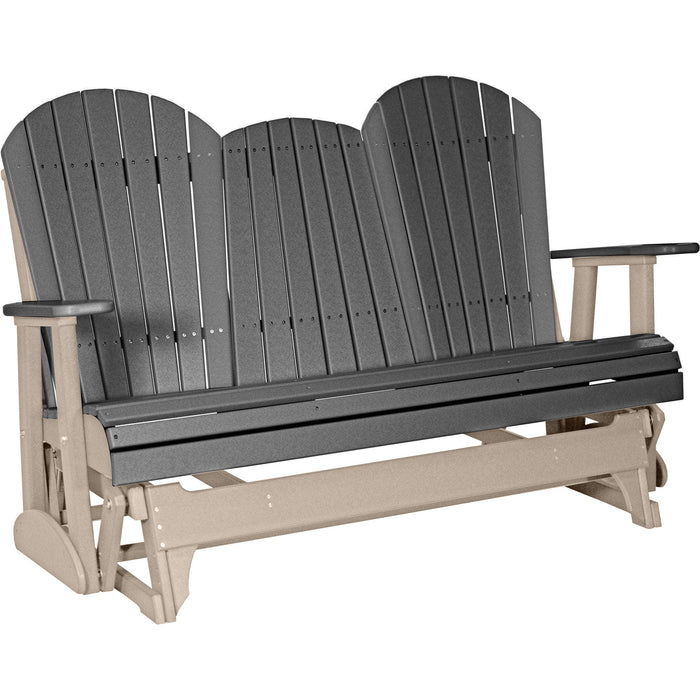 LuxCraft LuxCraft Slate 5 ft. Recycled Plastic Adirondack Outdoor Glider With Cup Holder Slate on Weatherwood Adirondack Glider 5APGSWW-CH