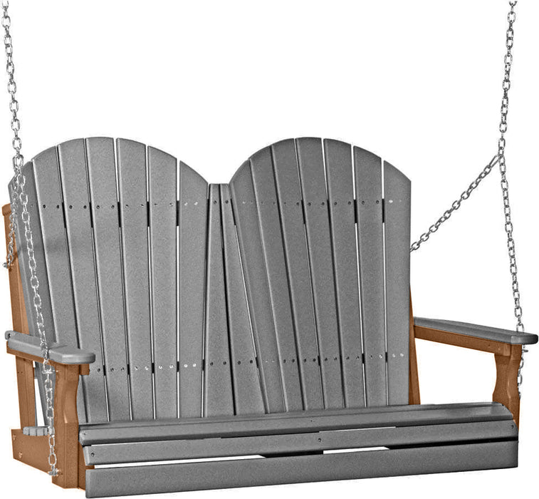 LuxCraft LuxCraft Slate Adirondack 4ft. Recycled Plastic Porch Swing Slate on Antique Mahogany / Adirondack Porch Swing Porch Swing 4APSSAM