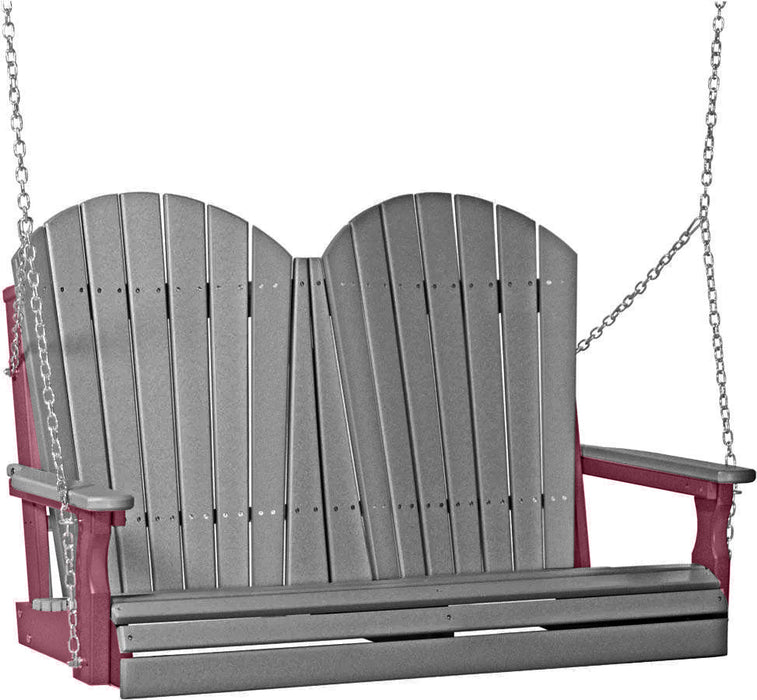LuxCraft LuxCraft Slate Adirondack 4ft. Recycled Plastic Porch Swing Slate on Cherrywood / Adirondack Porch Swing Porch Swing 4APSSCW