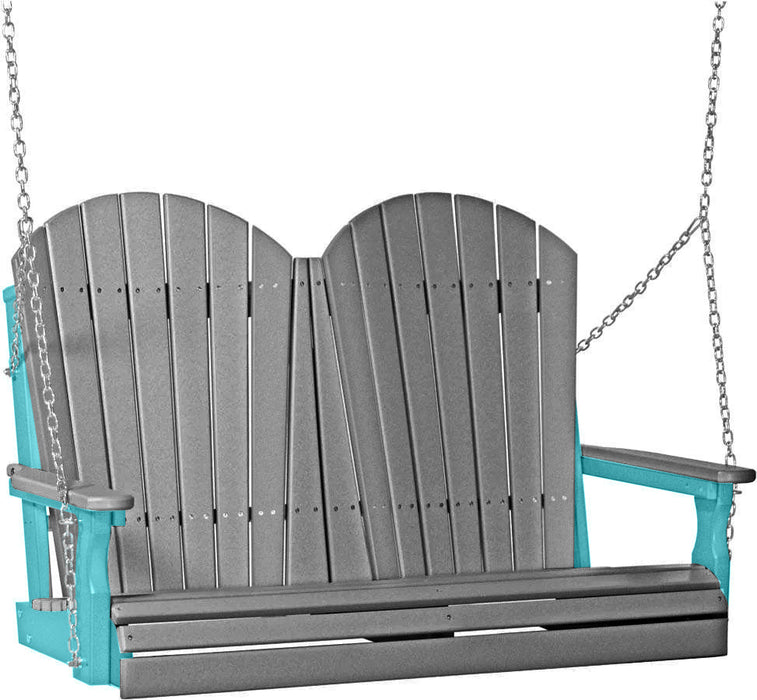 LuxCraft LuxCraft Slate Adirondack 4ft. Recycled Plastic Porch Swing With Cup Holder Slate on Aruba Blue / Adirondack Porch Swing Porch Swing 4APSSAB-CH