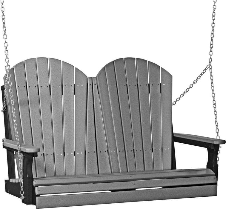 LuxCraft LuxCraft Slate Adirondack 4ft. Recycled Plastic Porch Swing With Cup Holder Slate on Black / Adirondack Porch Swing Porch Swing 4APSSB-CH