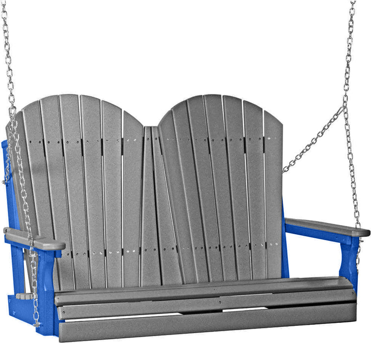 LuxCraft LuxCraft Slate Adirondack 4ft. Recycled Plastic Porch Swing With Cup Holder Slate on Blue / Adirondack Porch Swing Porch Swing 4APSSBL-CH