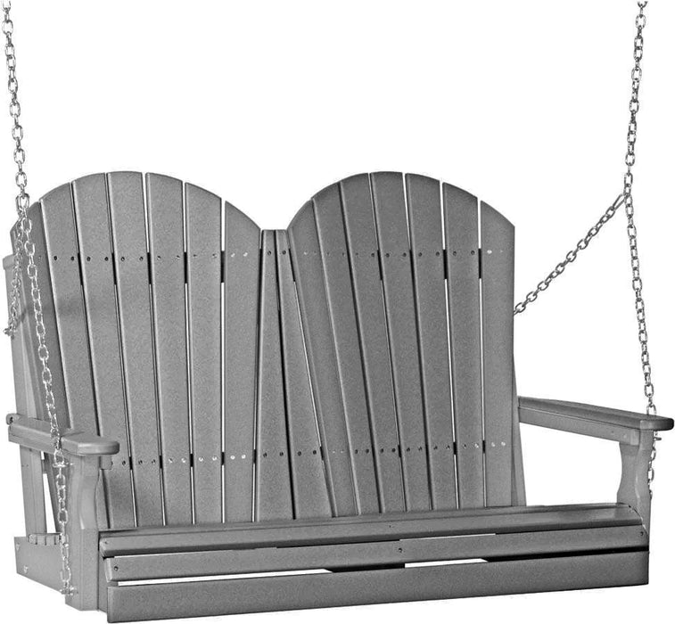 LuxCraft LuxCraft Slate Adirondack 4ft. Recycled Plastic Porch Swing With Cup Holder Slate on Gray / Adirondack Porch Swing Porch Swing 4APSSGR-CH