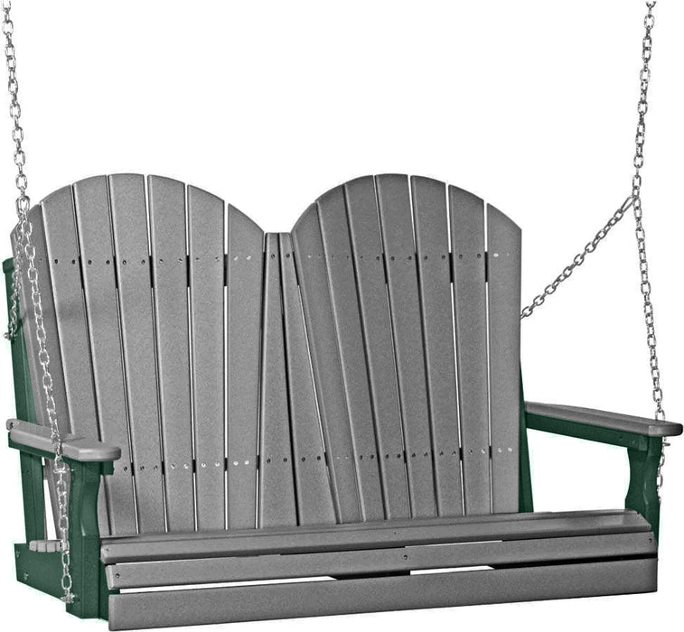 LuxCraft LuxCraft Slate Adirondack 4ft. Recycled Plastic Porch Swing With Cup Holder Slate on Green / Adirondack Porch Swing Porch Swing 4APSSG-CH