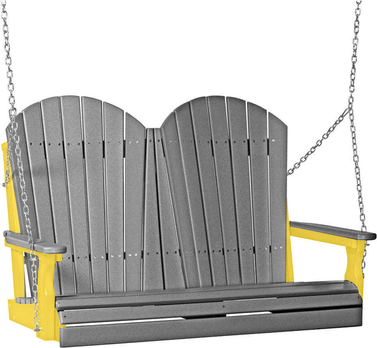 LuxCraft LuxCraft Slate Adirondack 4ft. Recycled Plastic Porch Swing With Cup Holder Slate on Yellow / Adirondack Porch Swing Porch Swing 4APSSY-CH