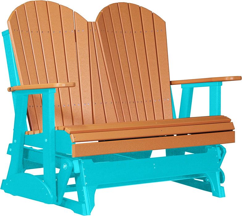 LuxCraft LuxCraft Tangerine 4 ft. Recycled Plastic Adirondack Outdoor Glider With Cup Holder Tangerine on Aruba Blue Adirondack Glider 4APGTAB-CH