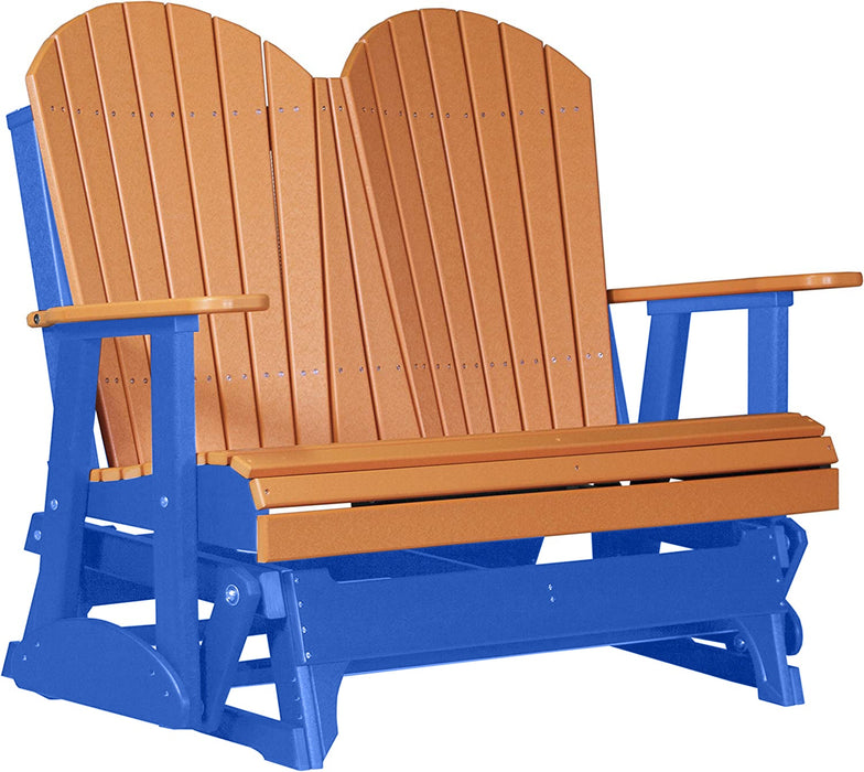 LuxCraft LuxCraft Tangerine 4 ft. Recycled Plastic Adirondack Outdoor Glider With Cup Holder Tangerine on Blue Adirondack Glider 4APGTBL-CH