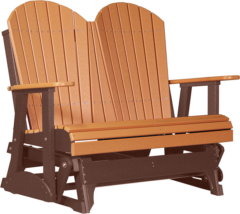 LuxCraft LuxCraft Tangerine 4 ft. Recycled Plastic Adirondack Outdoor Glider With Cup Holder Tangerine on Chestnut Brown Adirondack Glider 4APGTCB-CH