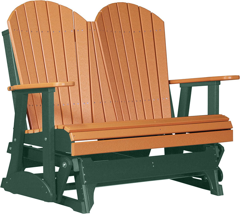 LuxCraft LuxCraft Tangerine 4 ft. Recycled Plastic Adirondack Outdoor Glider With Cup Holder Tangerine on Green Adirondack Glider 4APGTG-CH