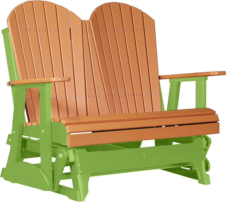 LuxCraft LuxCraft Tangerine 4 ft. Recycled Plastic Adirondack Outdoor Glider With Cup Holder Tangerine on Lime Green Adirondack Glider 4APGTLG-CH
