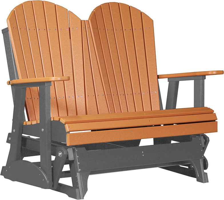 LuxCraft LuxCraft Tangerine 4 ft. Recycled Plastic Adirondack Outdoor Glider With Cup Holder Tangerine on Slate Adirondack Glider 4APGTS-CH