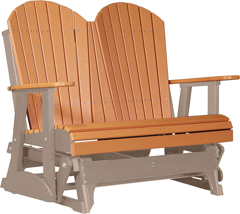 LuxCraft LuxCraft Tangerine 4 ft. Recycled Plastic Adirondack Outdoor Glider With Cup Holder Tangerine on Weatherwood Adirondack Glider 4APGTWW-CH