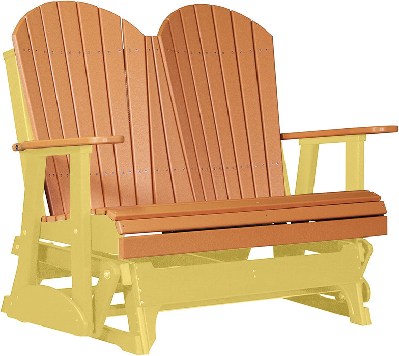 LuxCraft LuxCraft Tangerine 4 ft. Recycled Plastic Adirondack Outdoor Glider With Cup Holder Tangerine on Yellow Adirondack Glider 4APGTY-CH