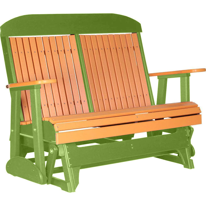 LuxCraft LuxCraft Tangerine 4 ft. Recycled Plastic Highback Outdoor Glider Bench Tangerine on Lime Green Highback Glider 4CPGTLG