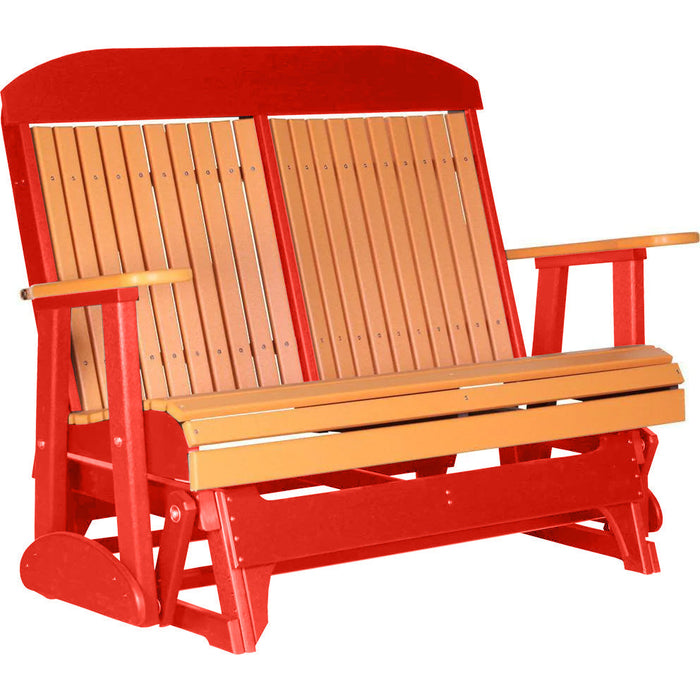 LuxCraft LuxCraft Tangerine 4 ft. Recycled Plastic Highback Outdoor Glider Bench With Cup Holder Tangerine on Red Highback Glider 4CPGTR-CH