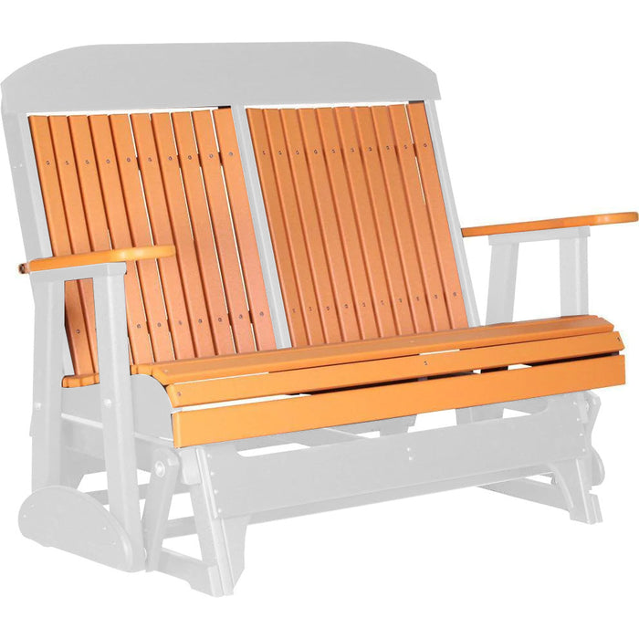 LuxCraft LuxCraft Tangerine 4 ft. Recycled Plastic Highback Outdoor Glider Bench With Cup Holder Tangerine on White Highback Glider 4CPGTWH-CH