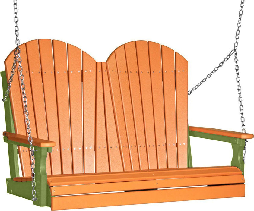 LuxCraft LuxCraft Tangerine Adirondack 4ft. Recycled Plastic Porch Swing Tangerine on Lime Green / Adirondack Porch Swing Porch Swing 4APSTLG