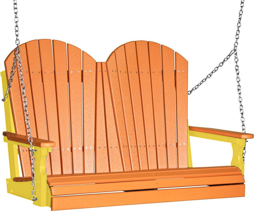 LuxCraft LuxCraft Tangerine Adirondack 4ft. Recycled Plastic Porch Swing Tangerine on Yellow / Adirondack Porch Swing Porch Swing 4APSTY