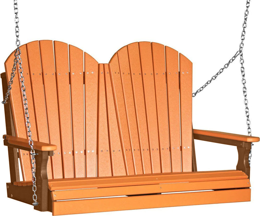 LuxCraft LuxCraft Tangerine Adirondack 4ft. Recycled Plastic Porch Swing With Cup Holder Tangerine on Antique Mahogany / Adirondack Porch Swing Porch Swing 4APSTAM-CH