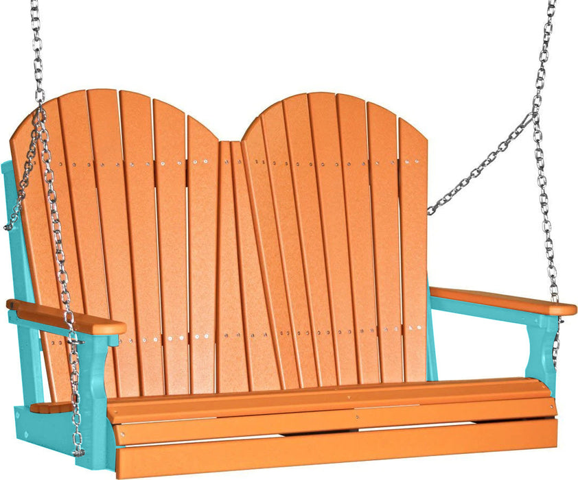 LuxCraft LuxCraft Tangerine Adirondack 4ft. Recycled Plastic Porch Swing With Cup Holder Tangerine on Aruba Blue / Adirondack Porch Swing Porch Swing 4APSTAB-CH