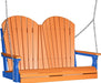 LuxCraft LuxCraft Tangerine Adirondack 4ft. Recycled Plastic Porch Swing With Cup Holder Tangerine on Blue / Adirondack Porch Swing Porch Swing 4APSTBL-CH